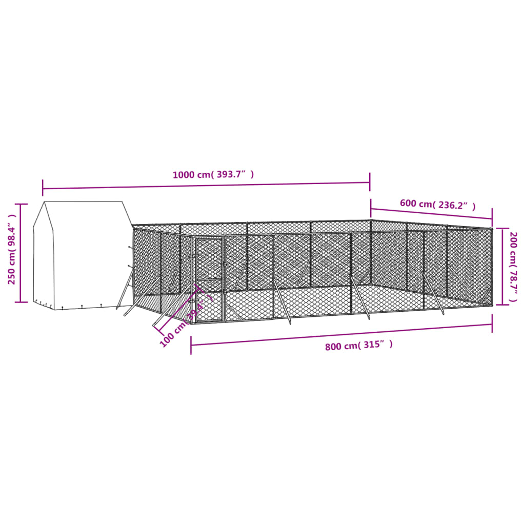 Outdoor Dog Kennel with Roof Silver 10x6x2.5 m Galvanised Steel