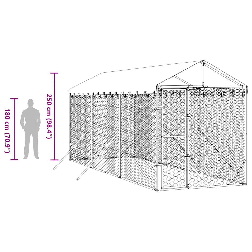 Outdoor Dog Kennel with Roof Silver 2x6x2.5 m Galvanised Steel