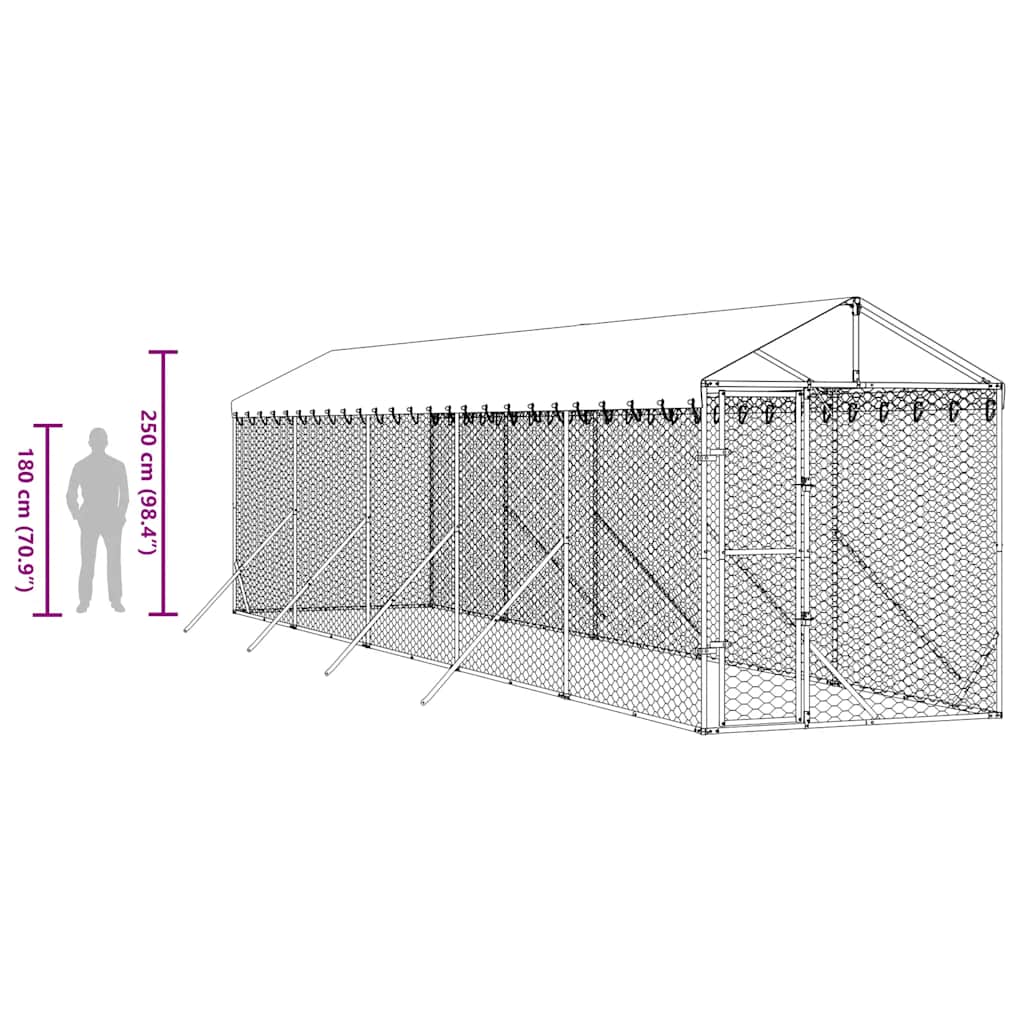 Outdoor Dog Kennel with Roof Silver 2x10x2.5 m Galvanised Steel