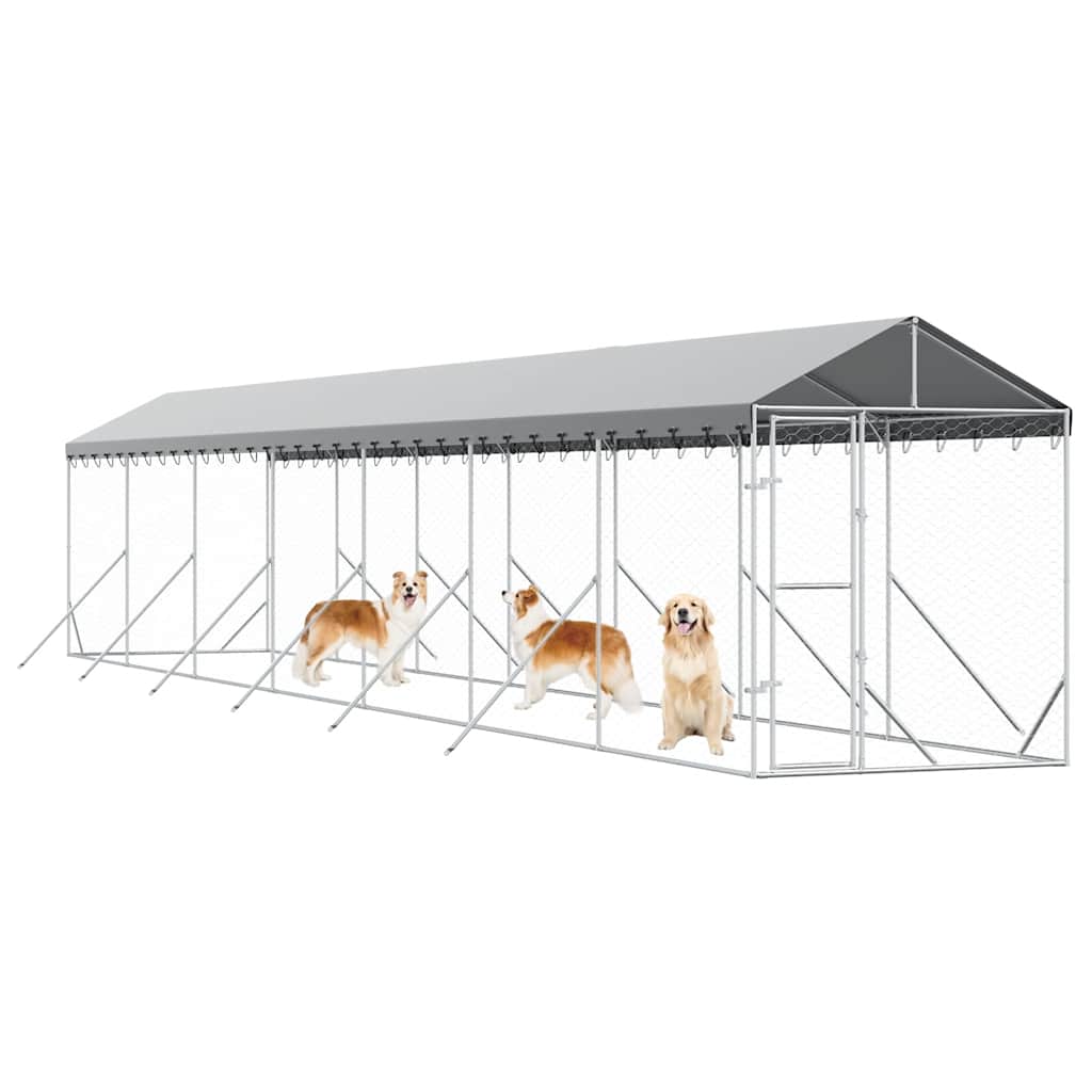 Outdoor Dog Kennel with Roof Silver 2x14x2.5 m Galvanised Steel