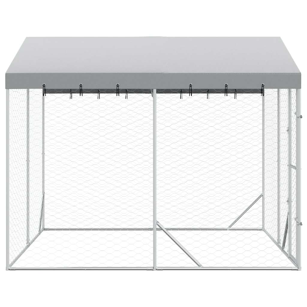 Outdoor Dog Kennel with Roof Silver 3x3x2.5 m Galvanised Steel