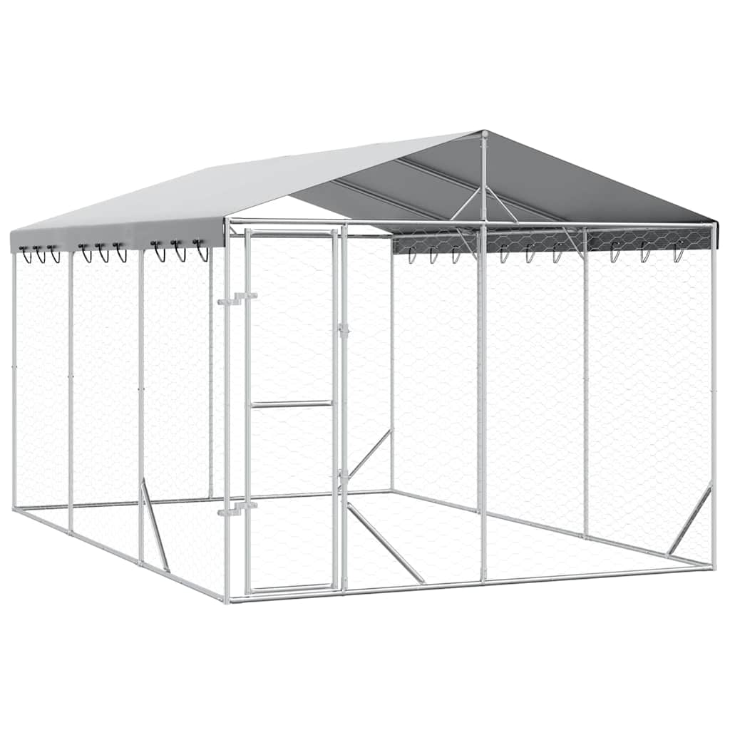 Outdoor Dog Kennel with Roof Silver 3x4.5x2.5 m Galvanised Steel