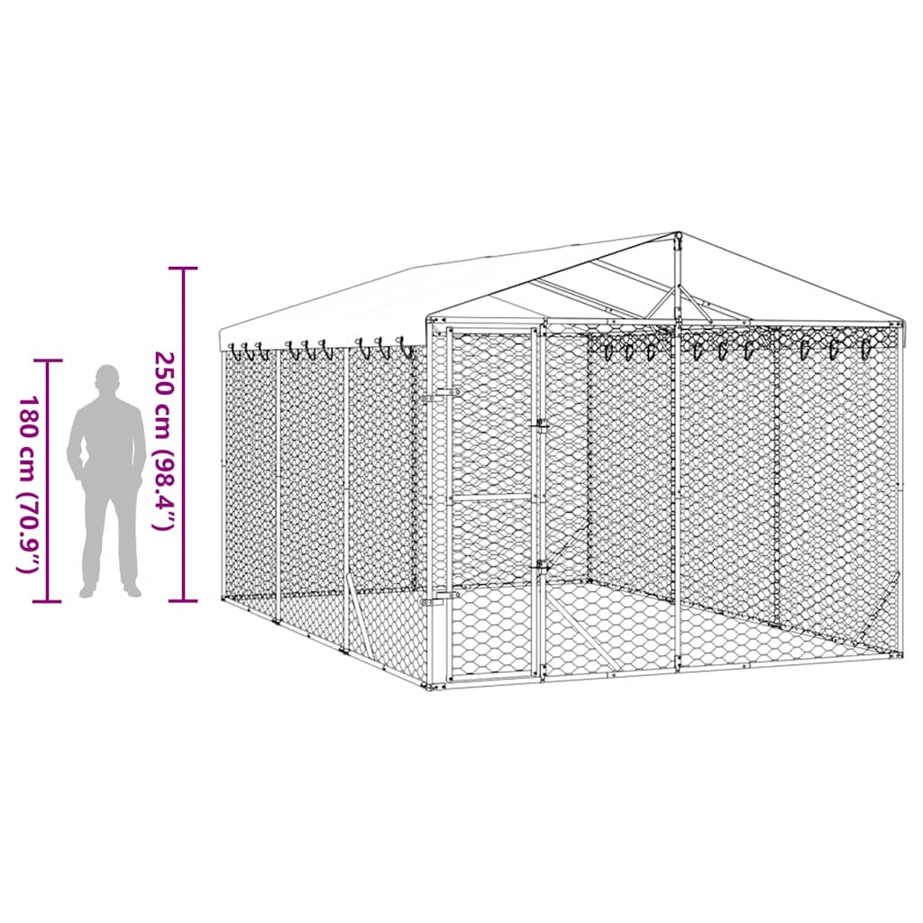 Outdoor Dog Kennel with Roof Silver 3x4.5x2.5 m Galvanised Steel