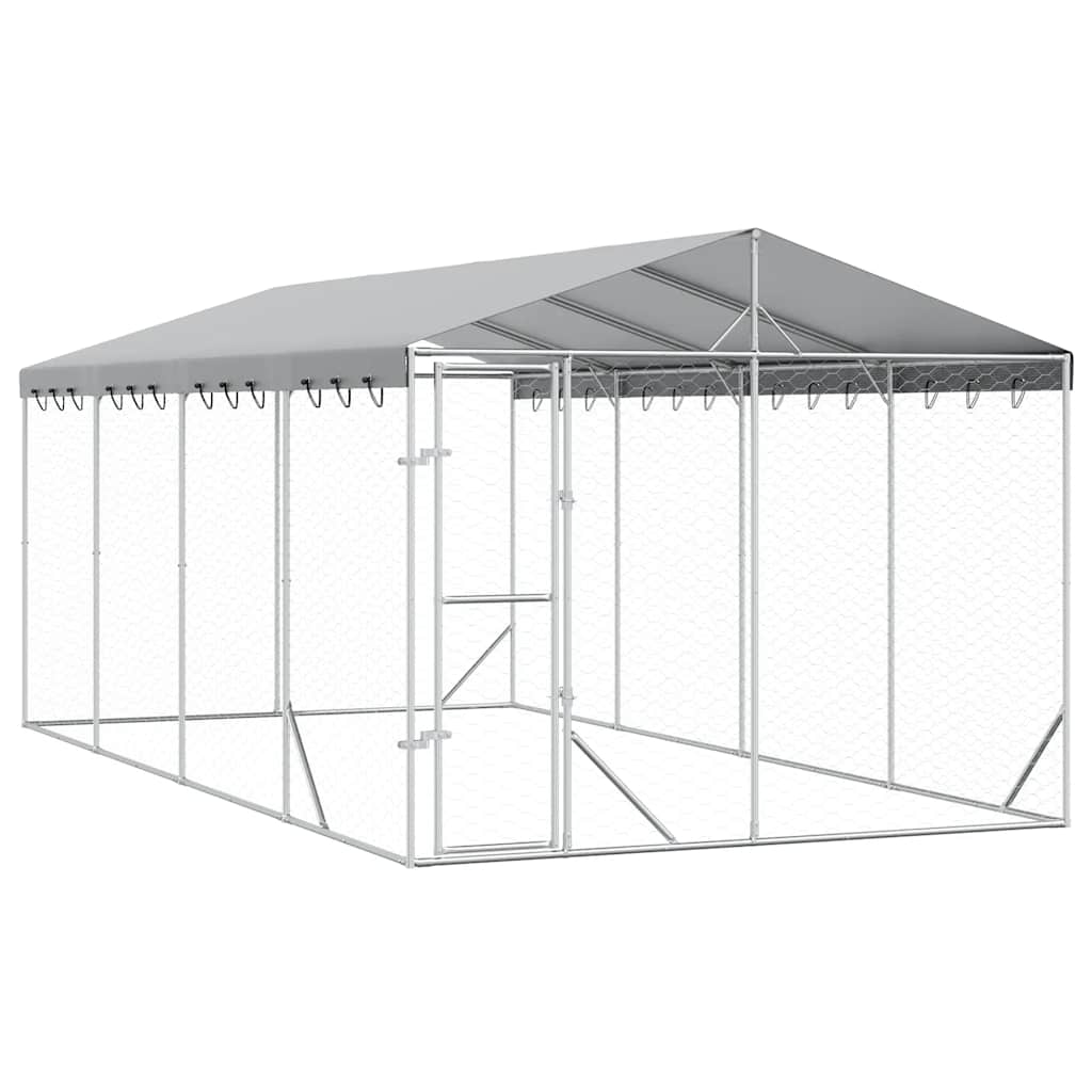 Outdoor Dog Kennel with Roof Silver 3x6x2.5 m Galvanised Steel