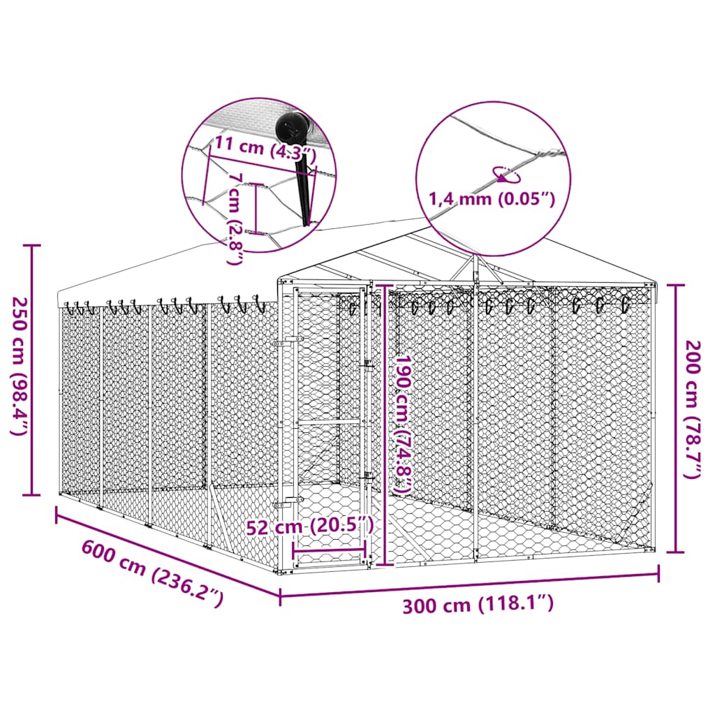 Outdoor Dog Kennel with Roof Silver 3x6x2.5 m Galvanised Steel