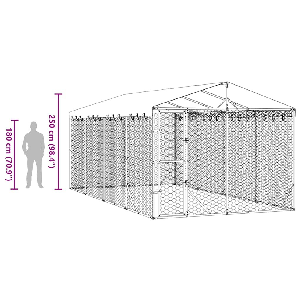 Outdoor Dog Kennel with Roof Silver 3x6x2.5 m Galvanised Steel