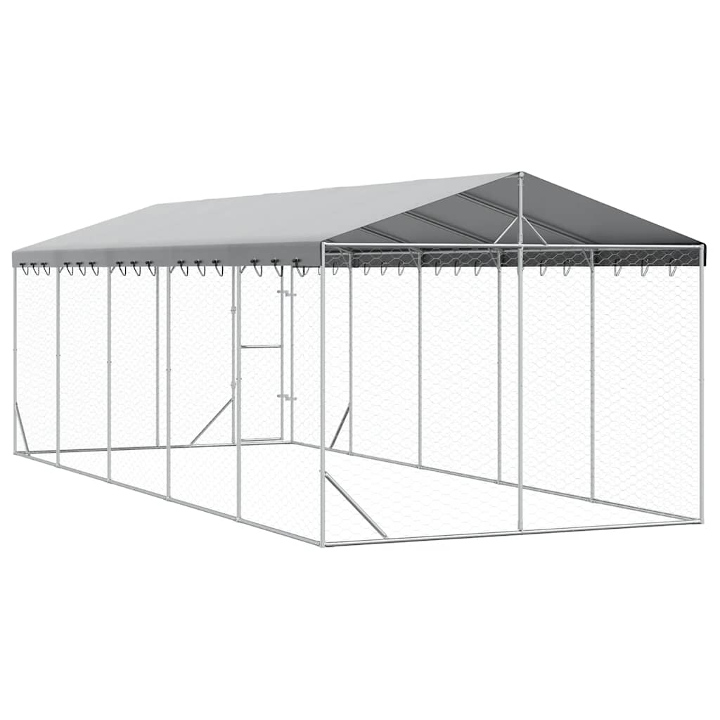 Outdoor Dog Kennel with Roof Silver 3x7.5x2.5 m Galvanised Steel