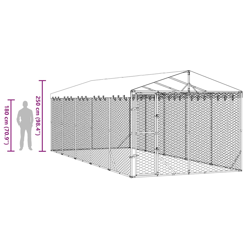 Outdoor Dog Kennel with Roof Silver 3x7.5x2.5 m Galvanised Steel