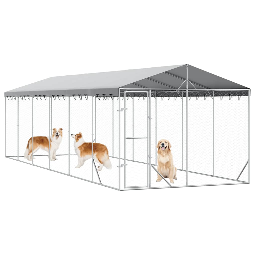 Outdoor Dog Kennel with Roof Silver 3x9x2.5 m Galvanised Steel