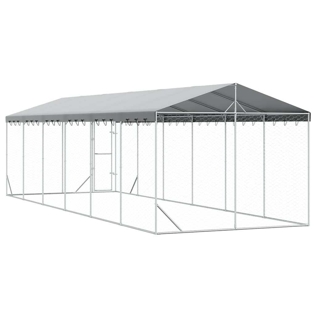Outdoor Dog Kennel with Roof Silver 3x9x2.5 m Galvanised Steel