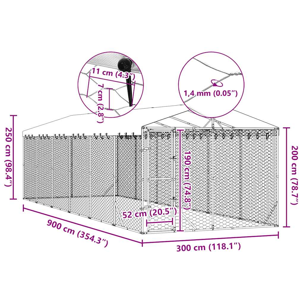 Outdoor Dog Kennel with Roof Silver 3x9x2.5 m Galvanised Steel