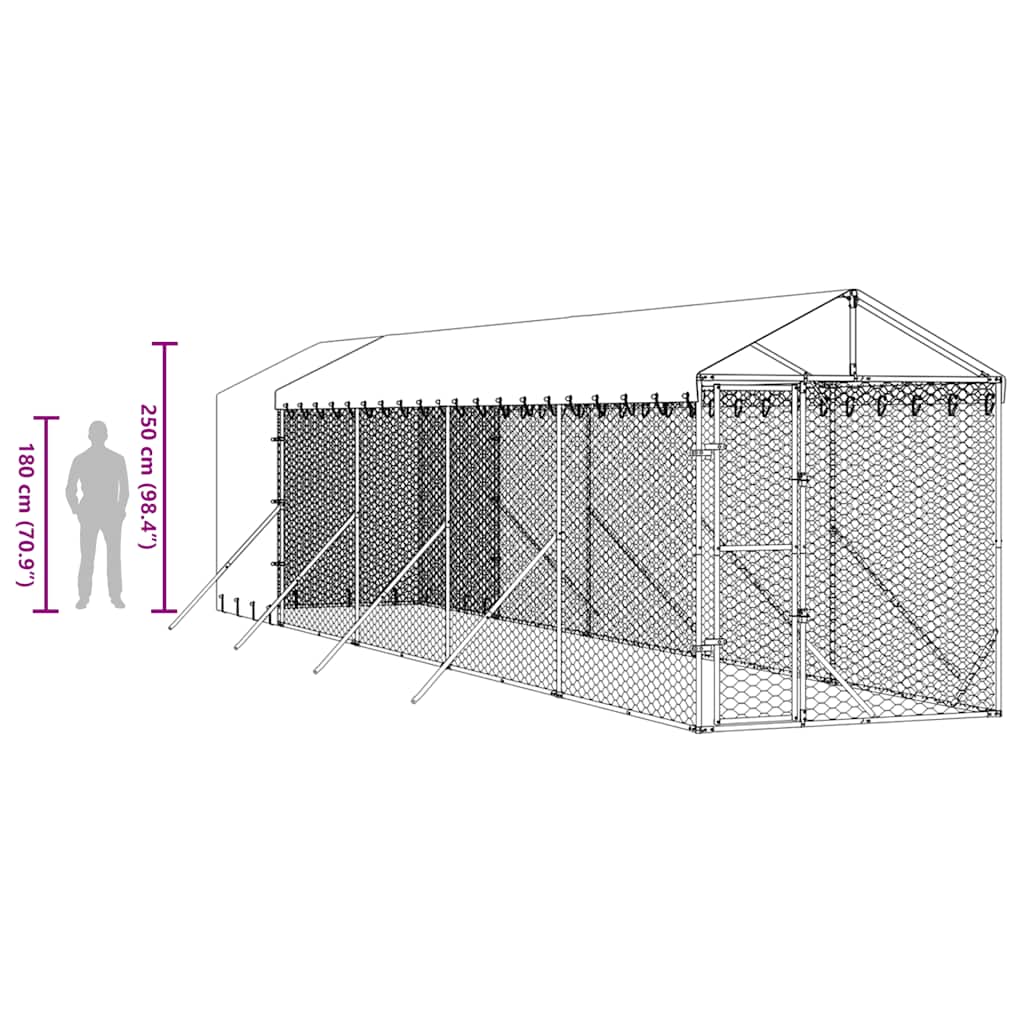 Outdoor Dog Kennel with Roof Silver 2x10x2.5 m Galvanised Steel