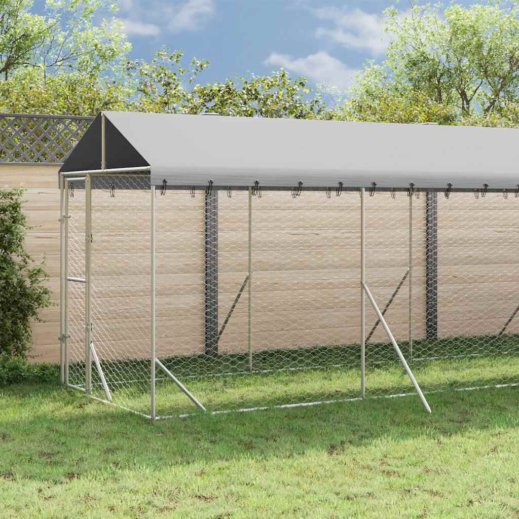 Outdoor Dog Kennel with Roof Silver 2x10x2.5 m Galvanised Steel
