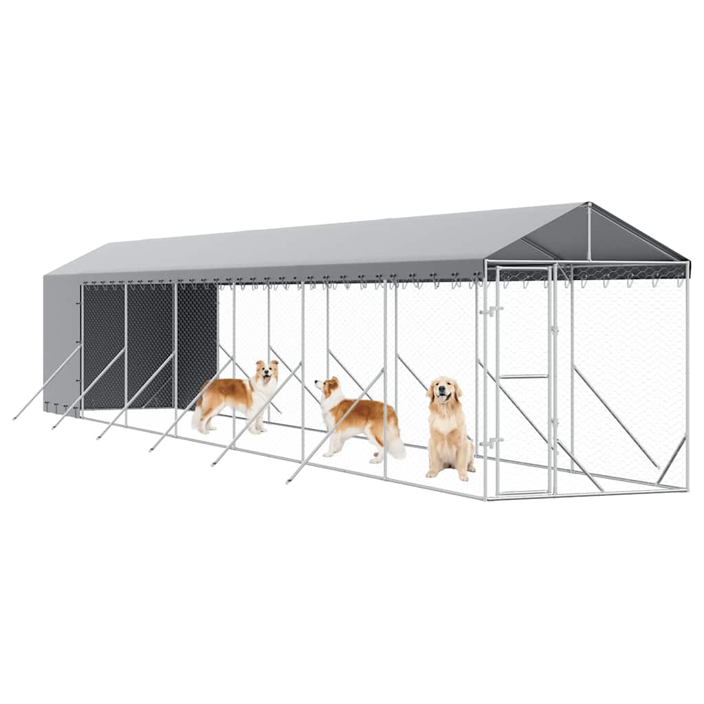 Outdoor Dog Kennel with Roof Silver 2x14x2.5 m Galvanised Steel