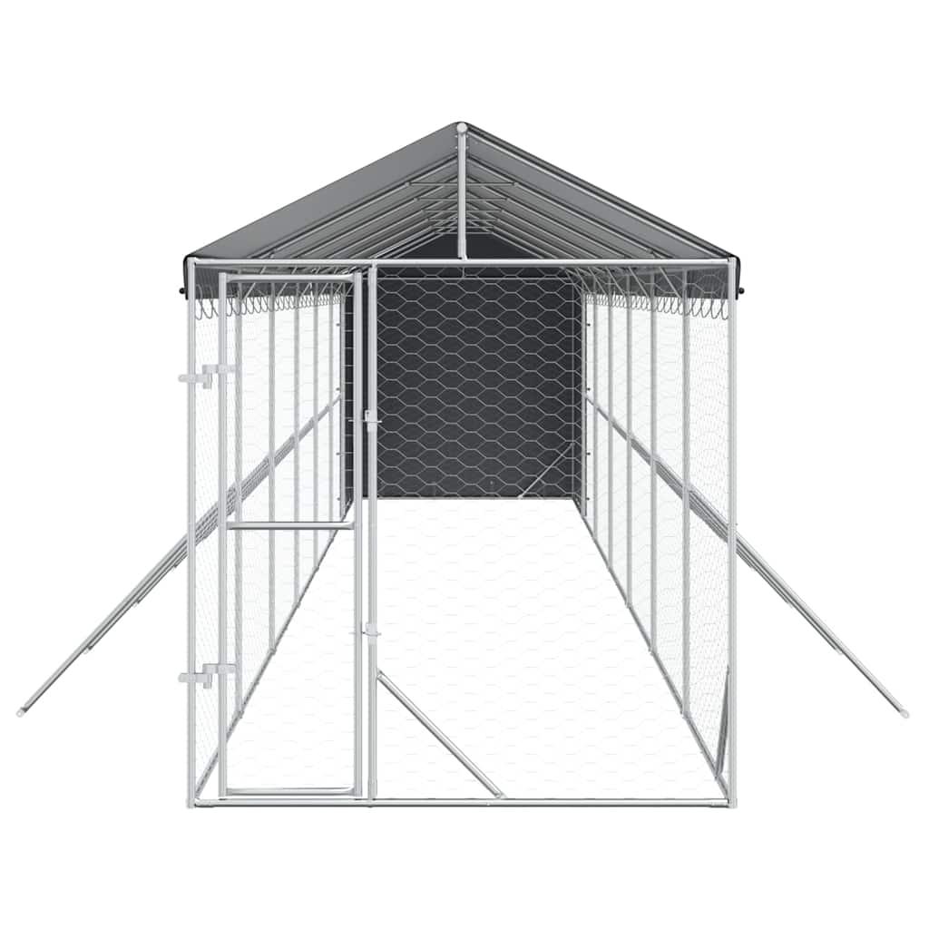 Outdoor Dog Kennel with Roof Silver 2x14x2.5 m Galvanised Steel