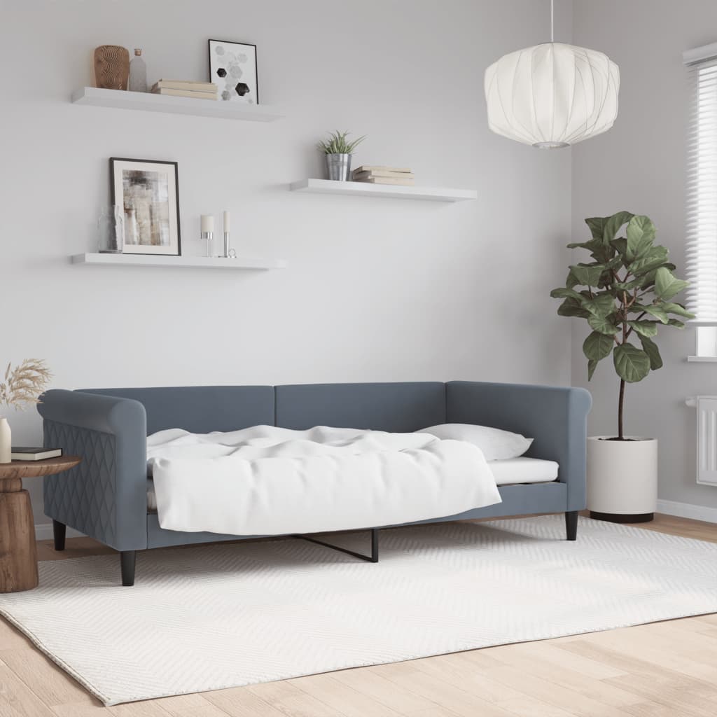 Day Bed without Mattress Dark Grey 90x190 cm Velvet
