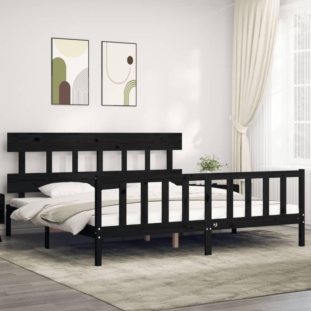 Bed Frame without Mattress Black 183x203 cm King Solid Wood Pine