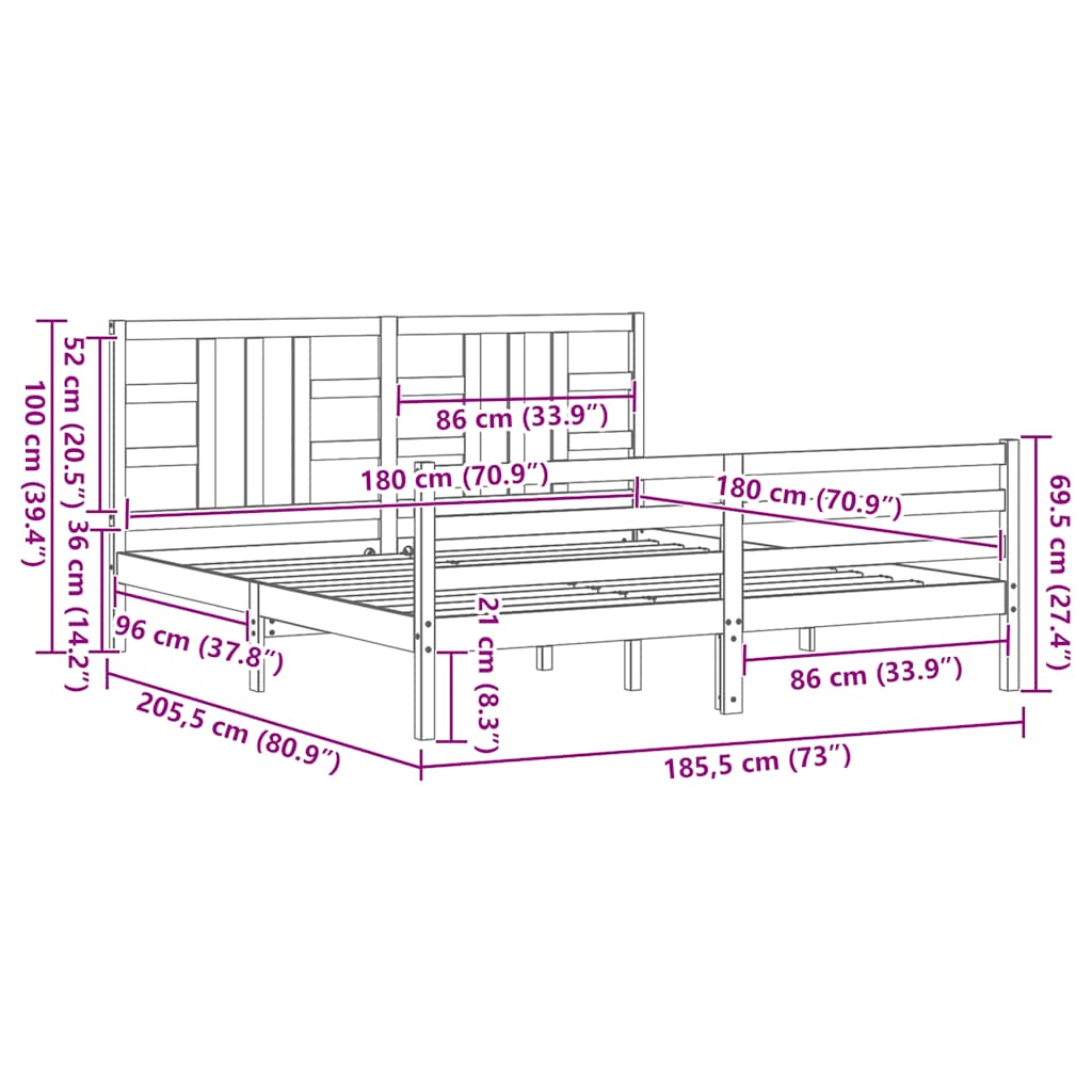 Bed Frame without Mattress 183x203 cm King Solid Wood