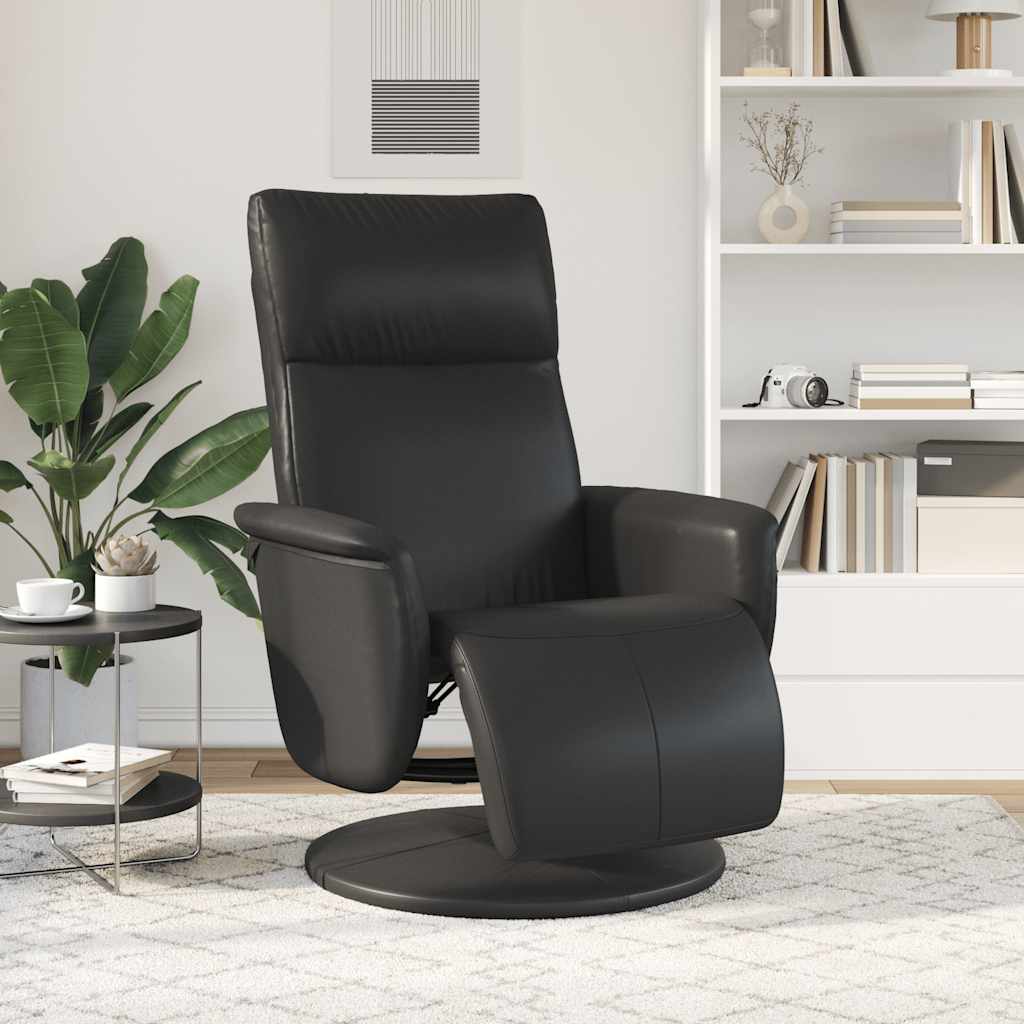 Recliner Chair with Footrest Black Faux Leather