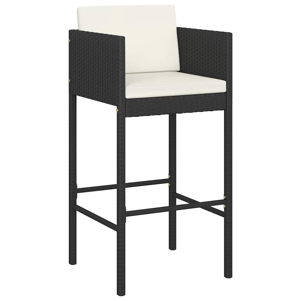 7 Piece Garden Bar Set with Cushions Black Poly Rattan