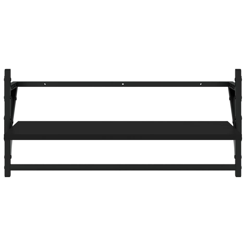 4 Piece Wall Shelf Set with Bars Black Engineered Wood
