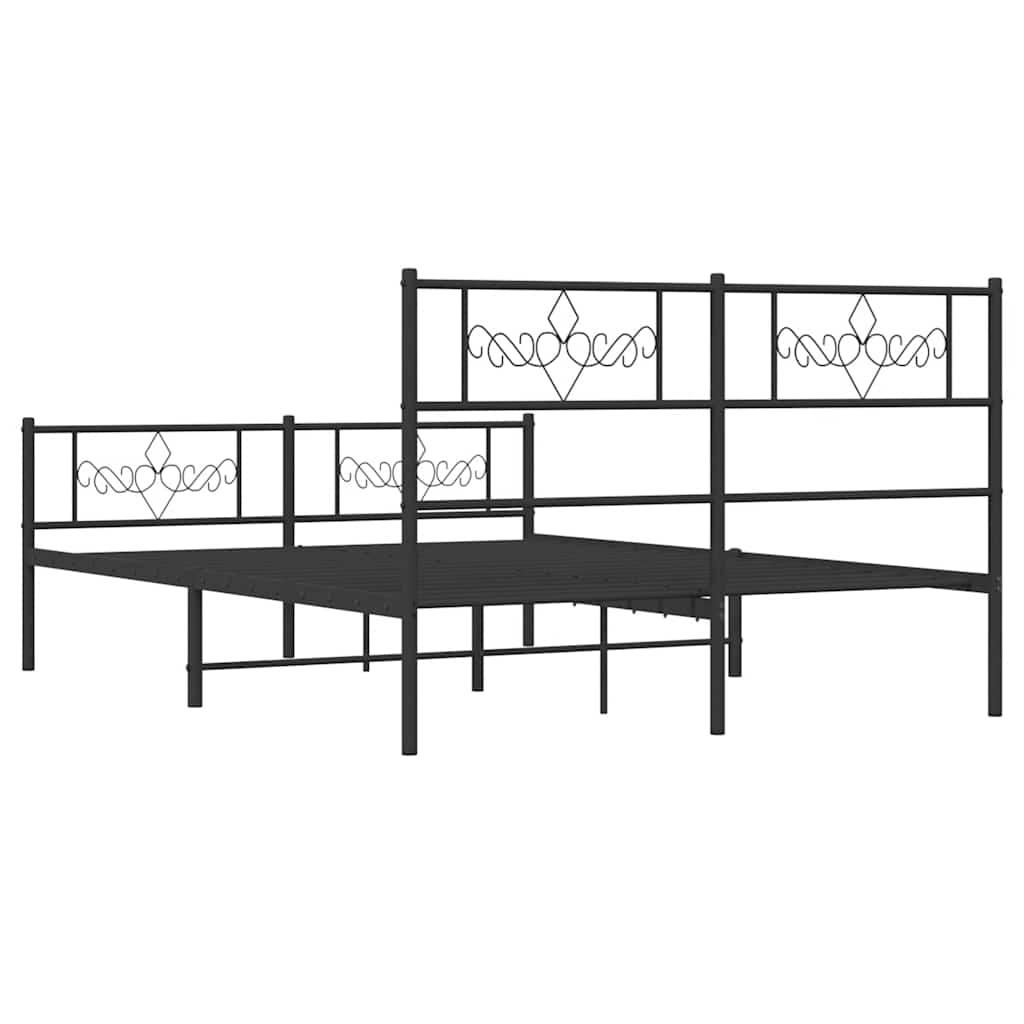 Metal Bed Frame without Mattress with Footboard Black 135x190 cm