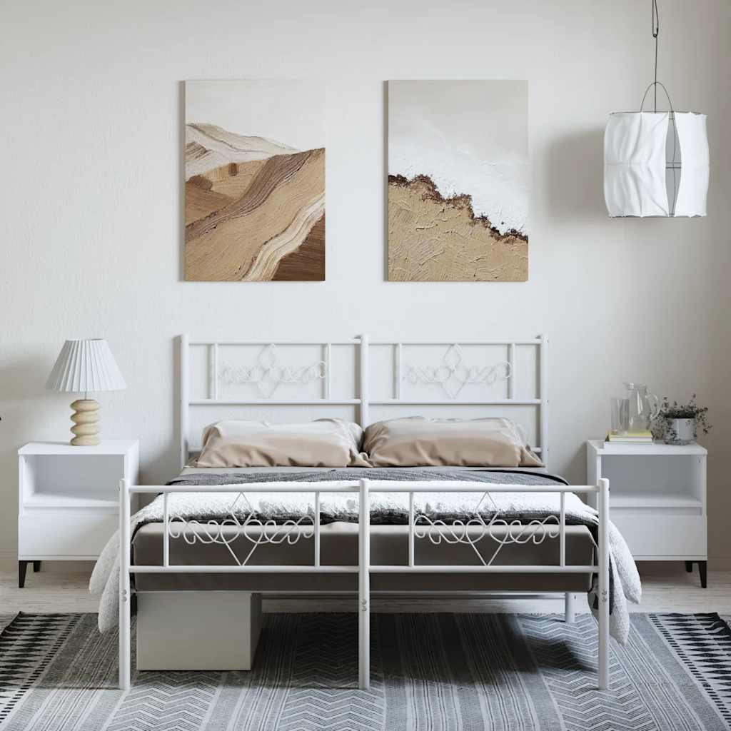 Metal Bed Frame without Mattress with Footboard White 135x190 cm