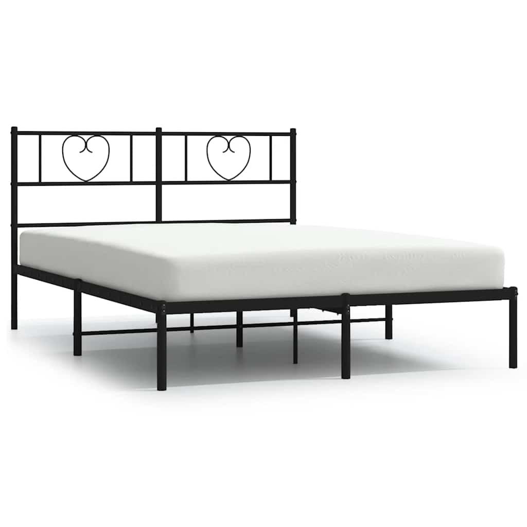Metal Bed Frame without Mattress with Headboard Black 150x200 cm