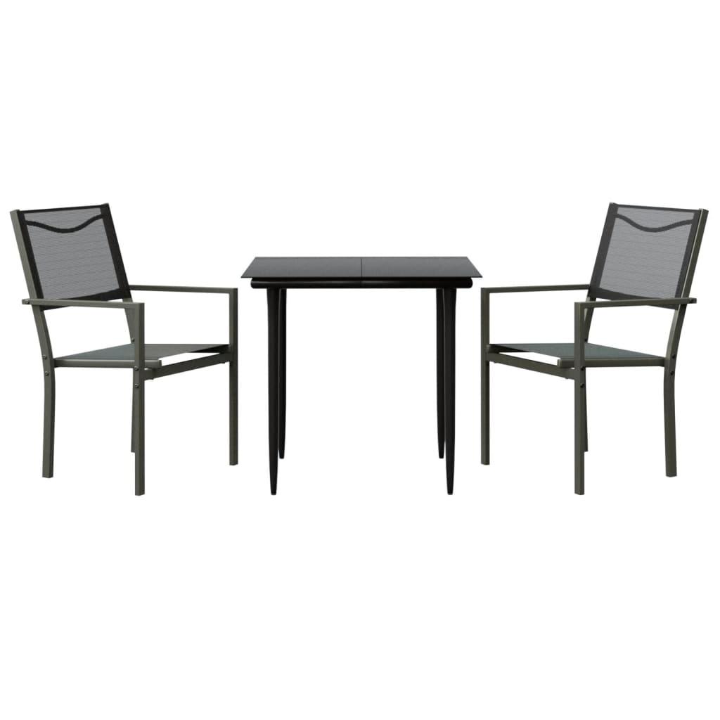3 Piece Garden Dining Set Black Steel and Textilene