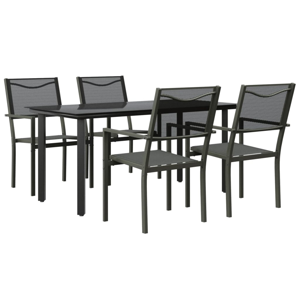 5 Piece Garden Dining Set Black Steel and Textilene
