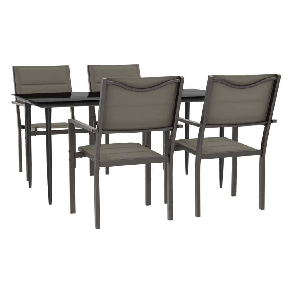 5 Piece Garden Dining Set Black Steel and Textilene