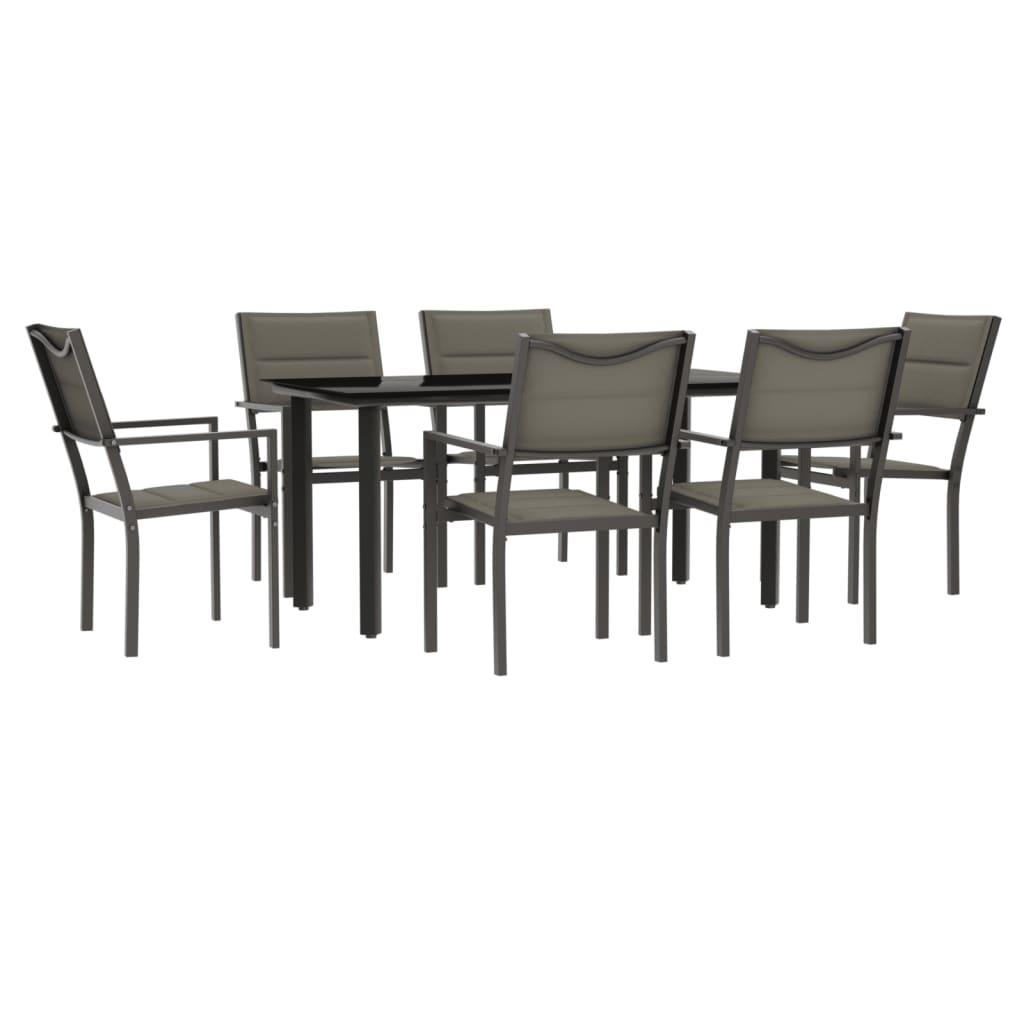 7 Piece Garden Dining Set Black Steel and Textilene