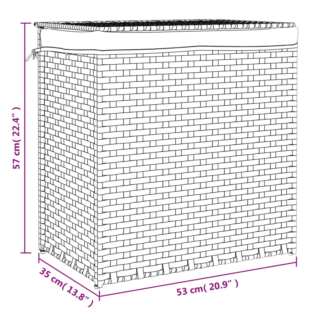Laundry Basket with 2 Sections 53x35x57 cm Poly Rattan