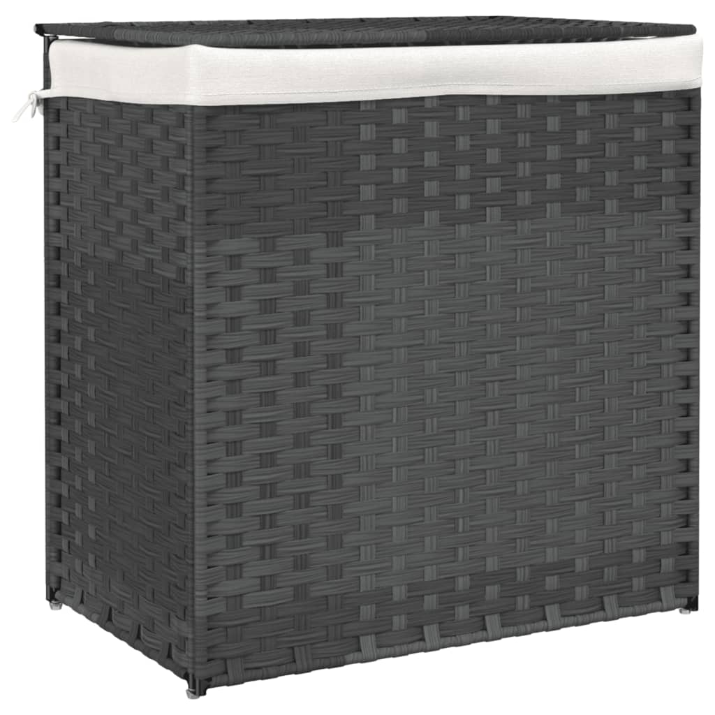 Laundry Basket with 2 Sections Grey 53x35x57 cm Poly Rattan