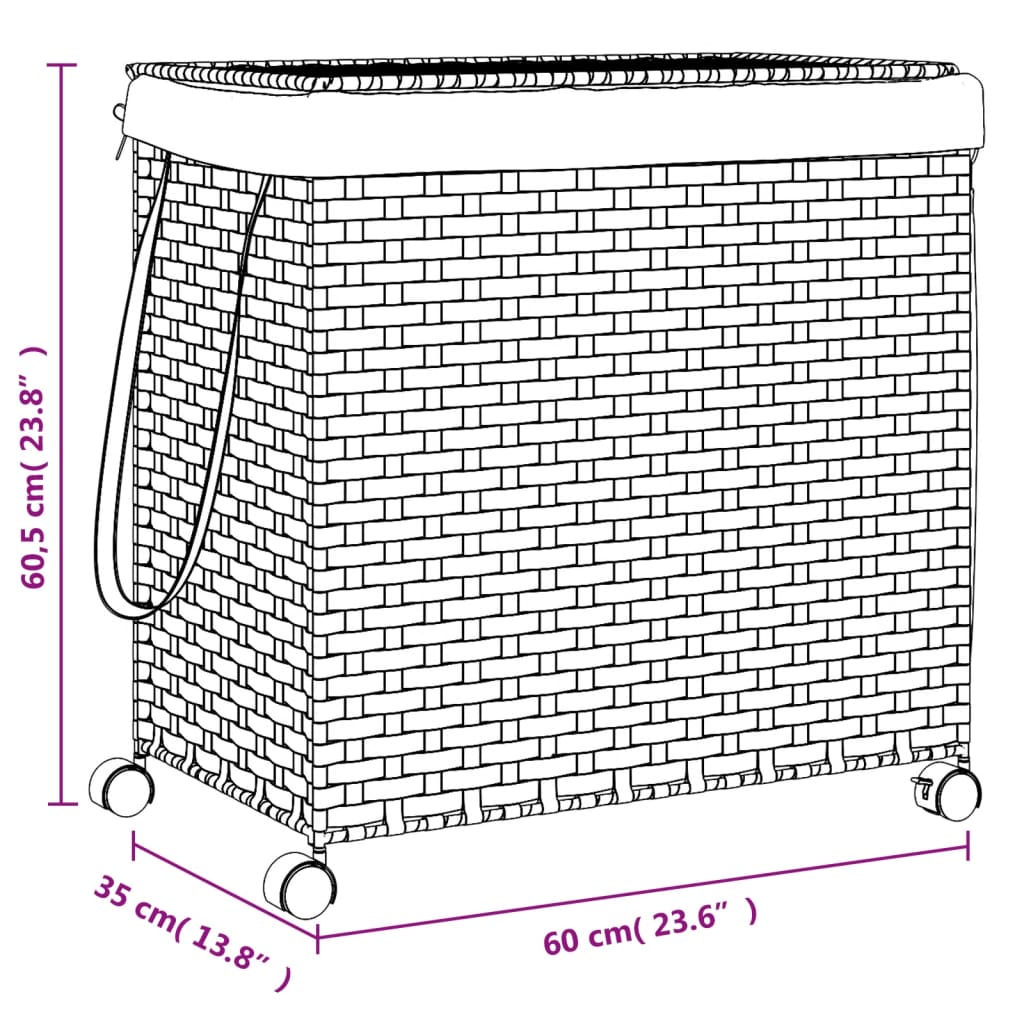 Laundry Basket with Wheels 60x35x60.5 cm Rattan