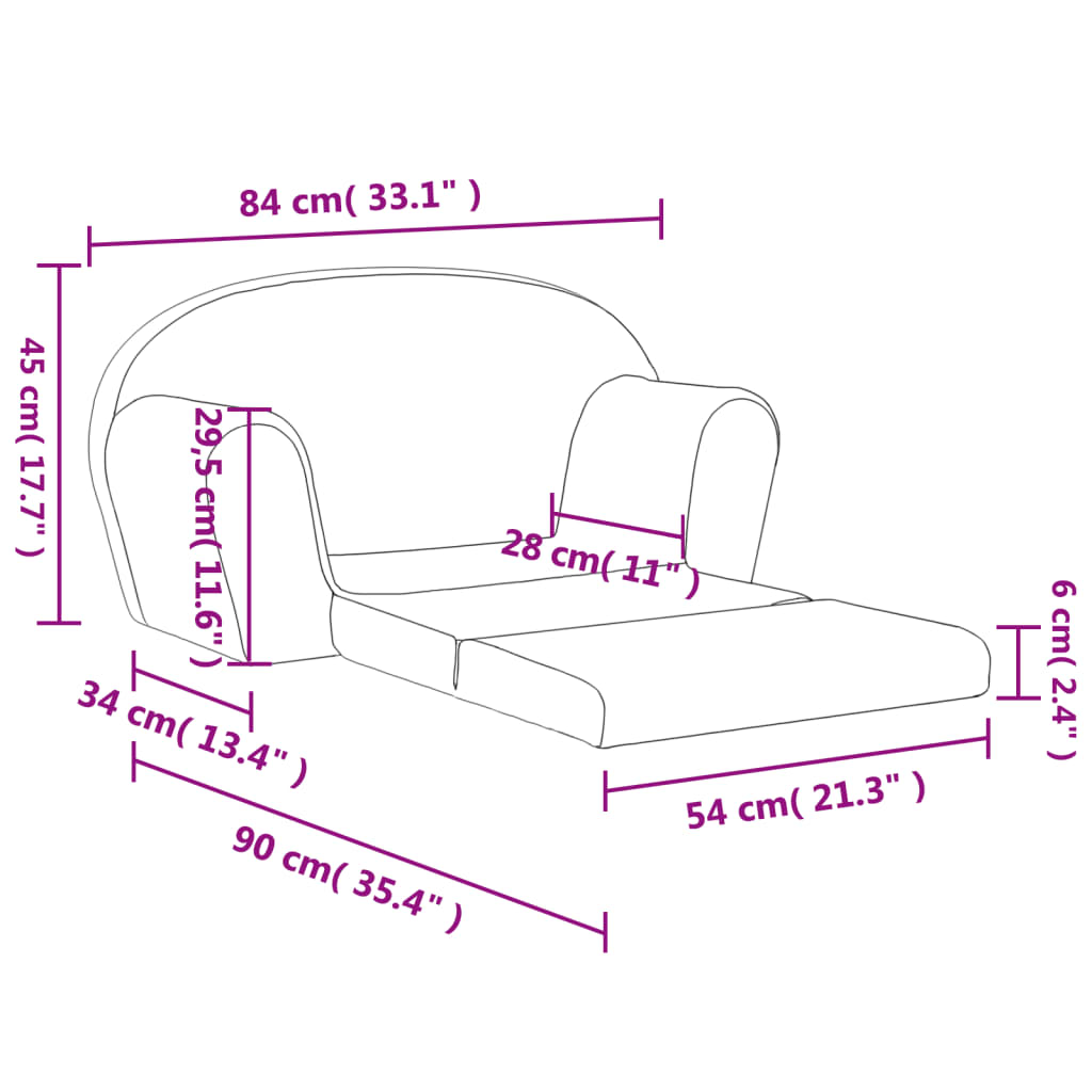 Kids' Sofa Bed 2-Seater Pink Soft Plush