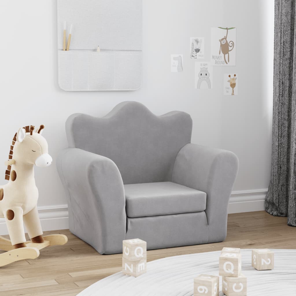 Kids' Sofa Bed Light Grey Soft Plush