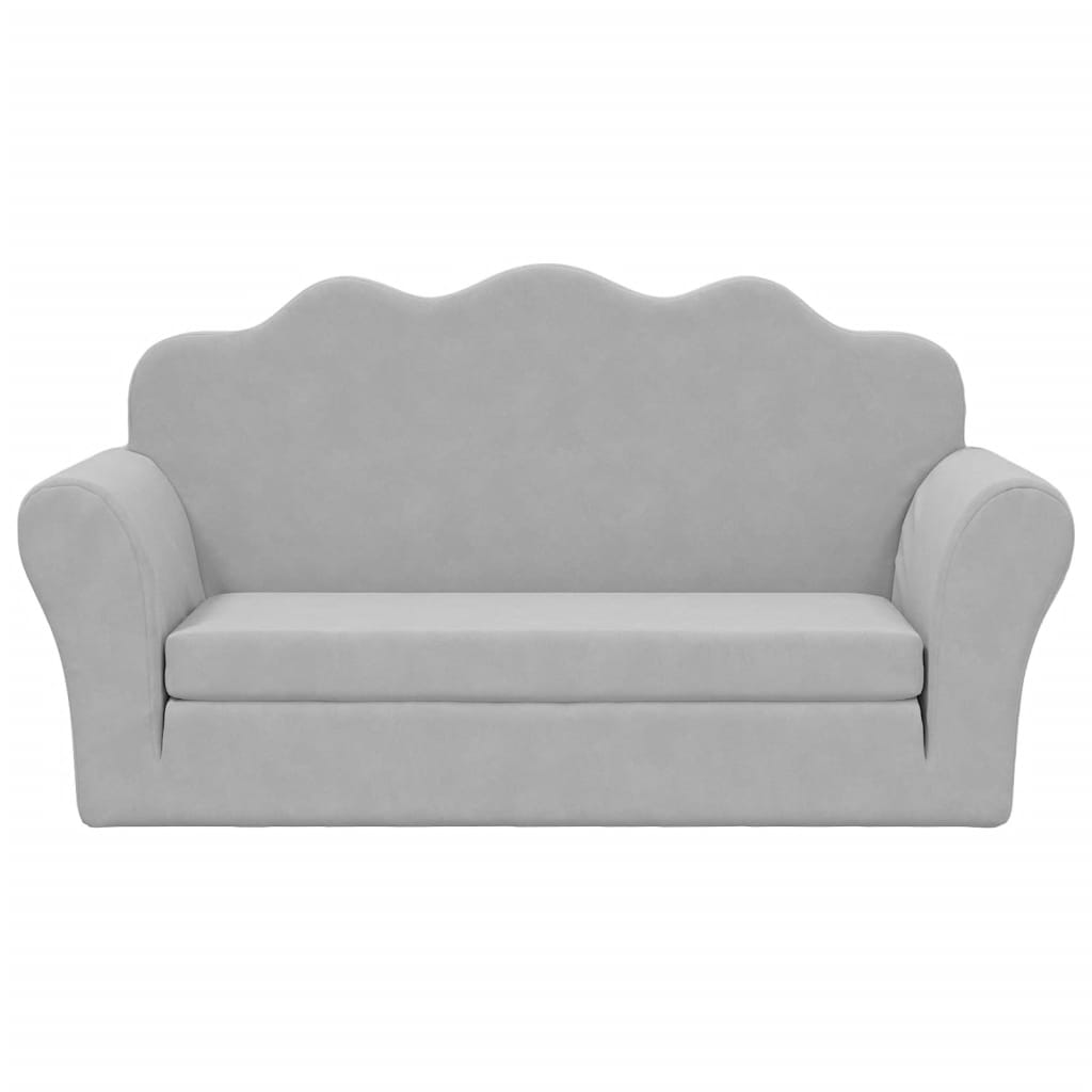 Kids' Sofa Bed 2-Seater Light Grey Soft Plush