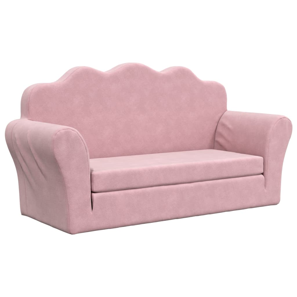 Kids'Sofa Bed 2-Seater Pink Soft Plush