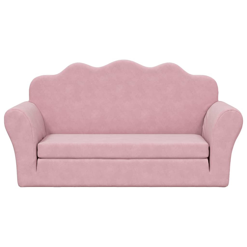 Kids'Sofa Bed 2-Seater Pink Soft Plush
