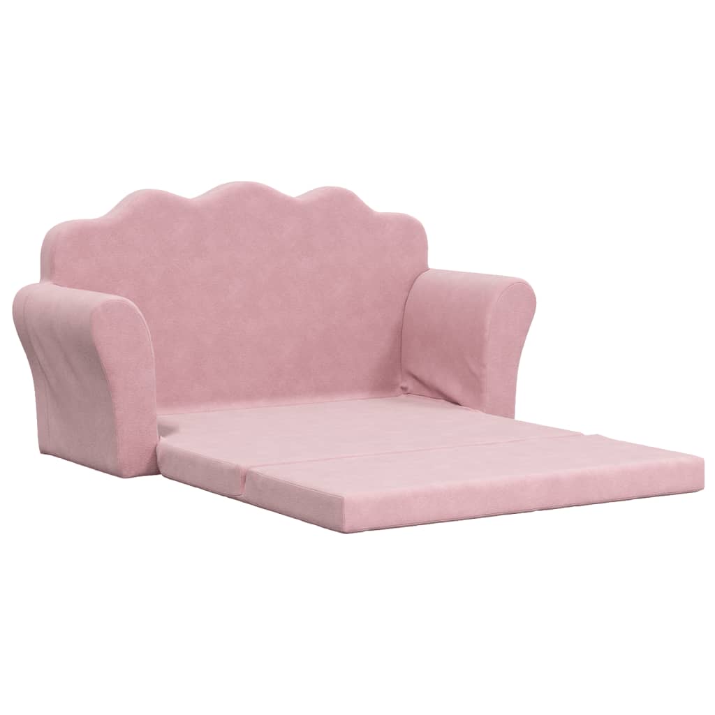 Kids'Sofa Bed 2-Seater Pink Soft Plush