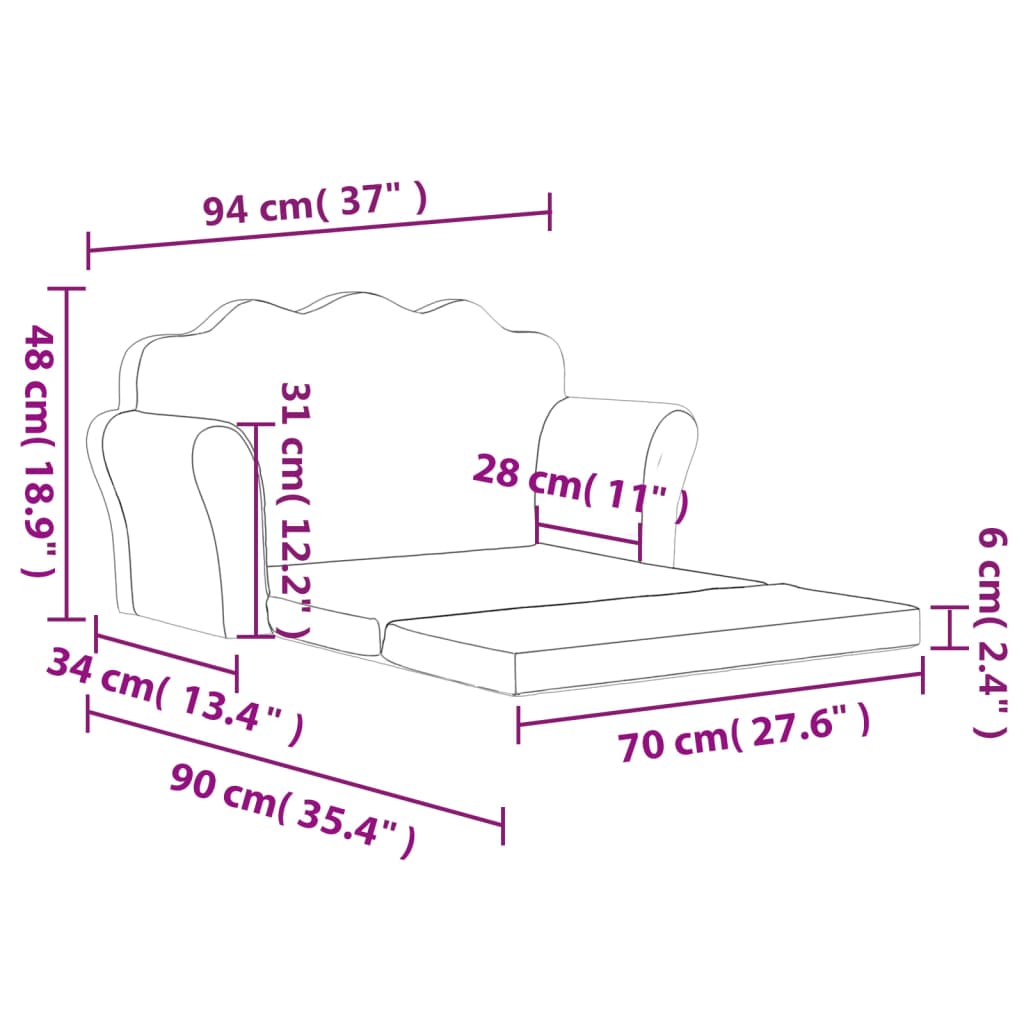Kids'Sofa Bed 2-Seater Pink Soft Plush