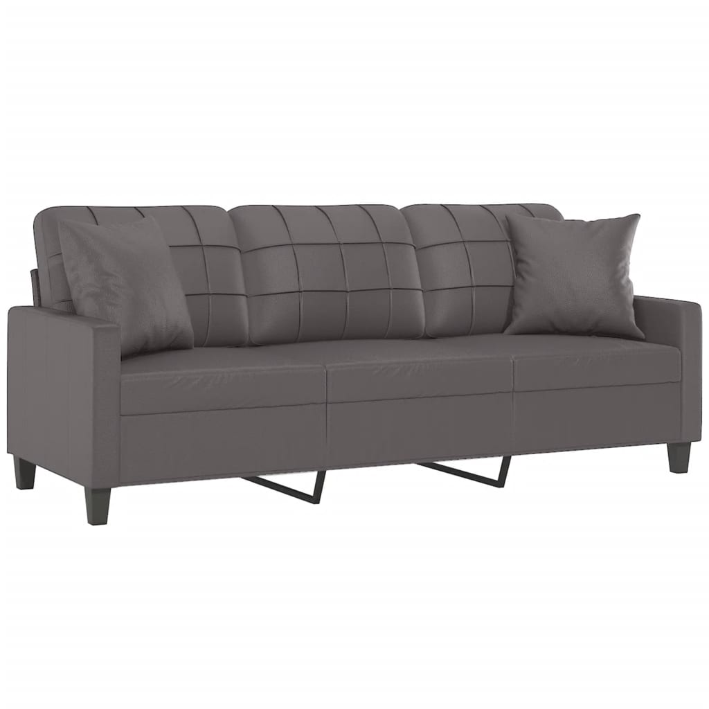 3-Seater Sofa with Throw Pillows Grey 180 cm Faux Leather