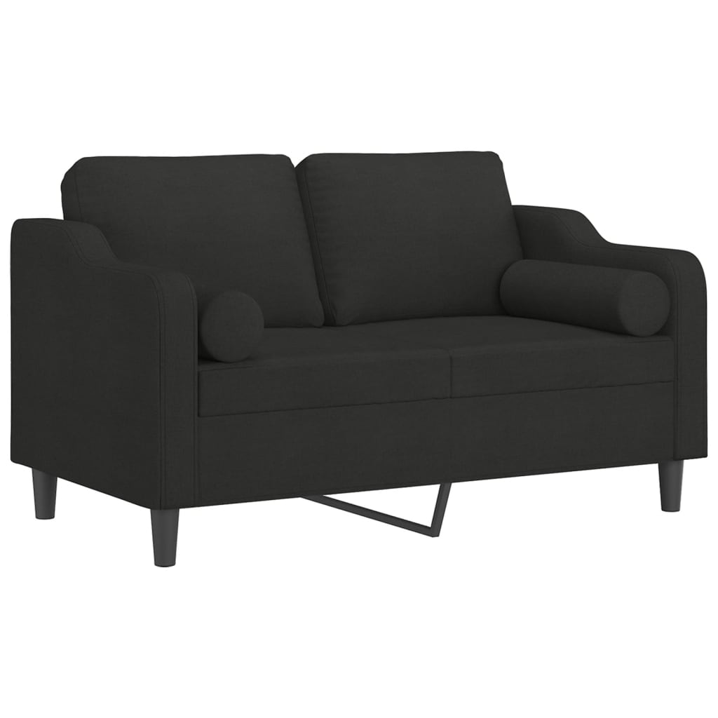 2-Seater Sofa with Throw Pillows Black 120 cm Fabric