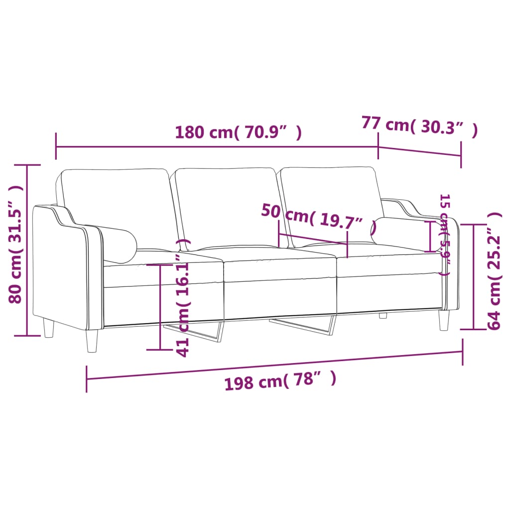 3-Seater Sofa with Throw Pillows Light Grey 180 cm Fabric