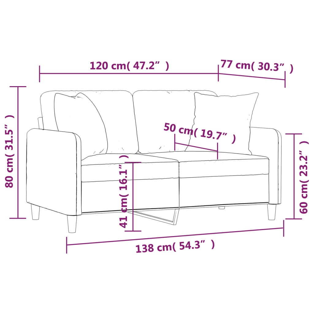 2-Seater Sofa with Throw Pillows Light Grey 120 cm Fabric
