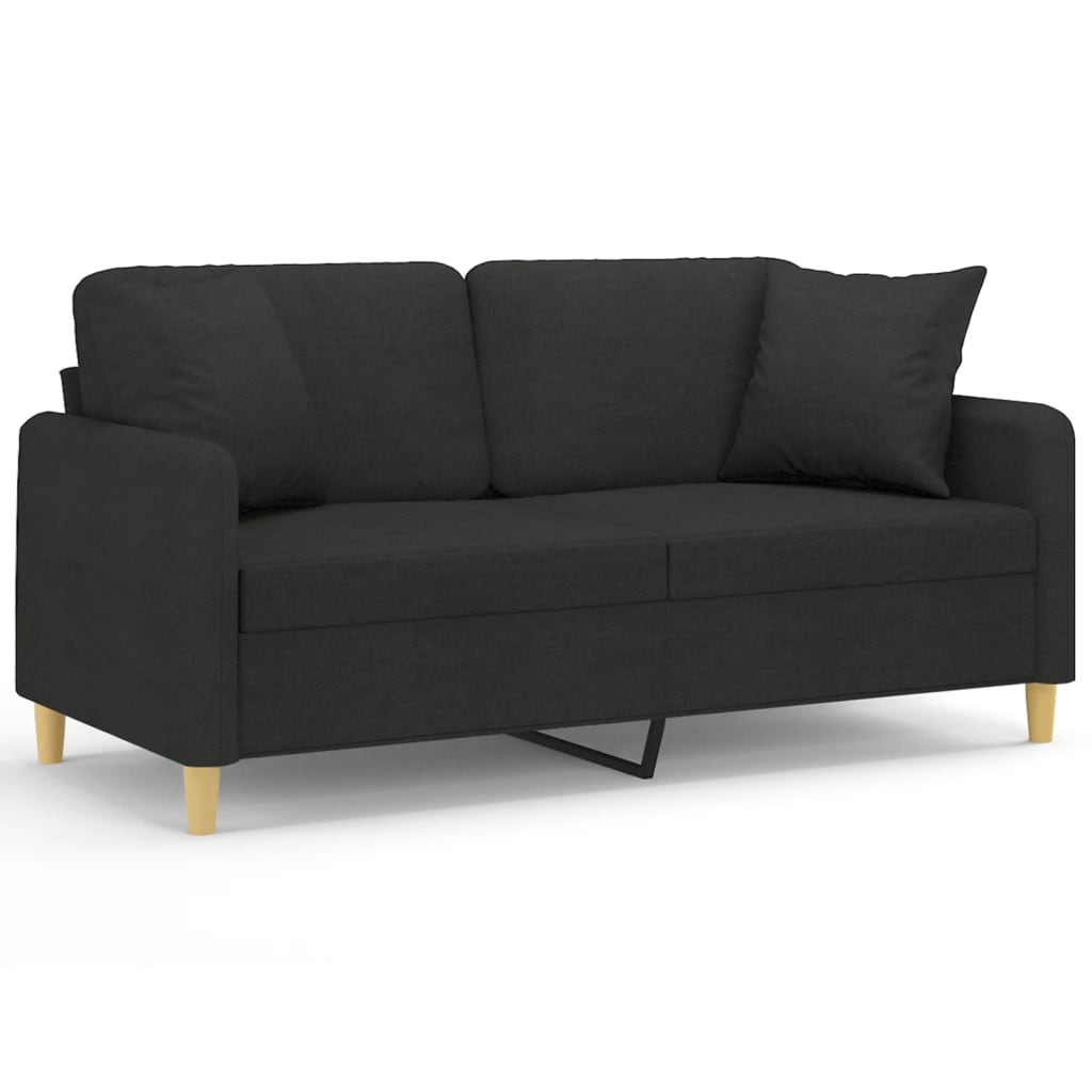 2-Seater Sofa with Throw Pillows Black 140 cm Fabric