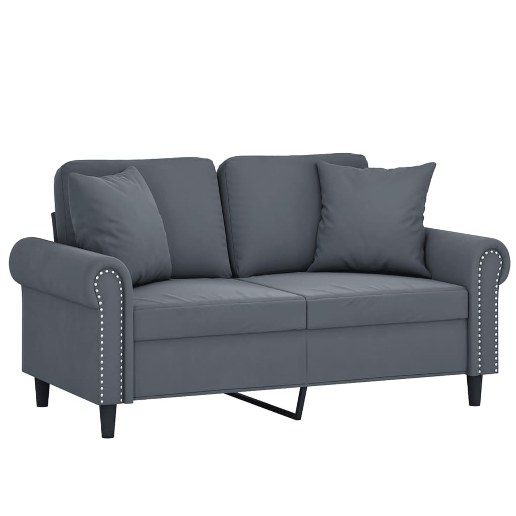 2-Seater Sofa with Throw Pillows Dark Grey 120 cm Velvet