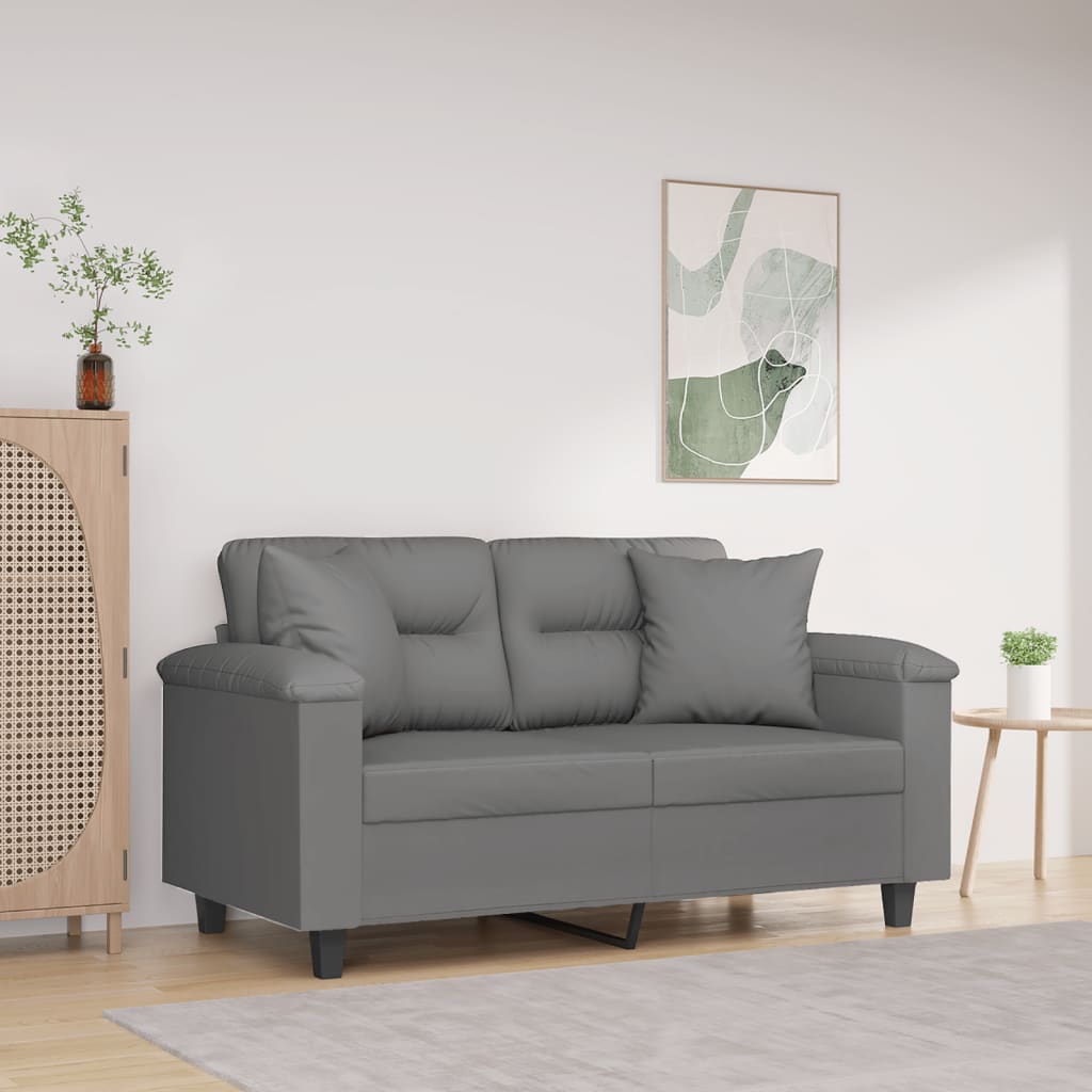 2-Seater Sofa with Pillows Dark Grey 120 cm Microfibre Fabric