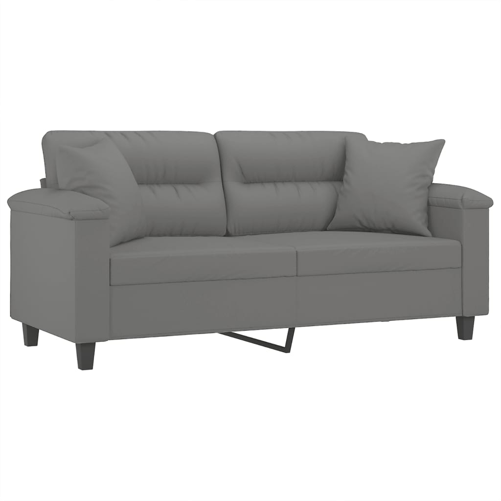 2-Seater Sofa with Pillows Dark Grey 140 cm Microfibre Fabric
